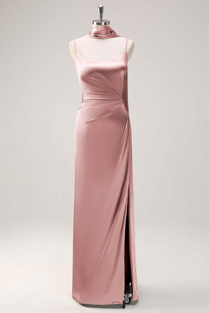 Sheath Spaghetti Straps Light Green Long Bridesmaid Dress with Bowknot