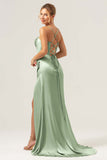 Sage Corset Long Bridesmaid Dress with Slit