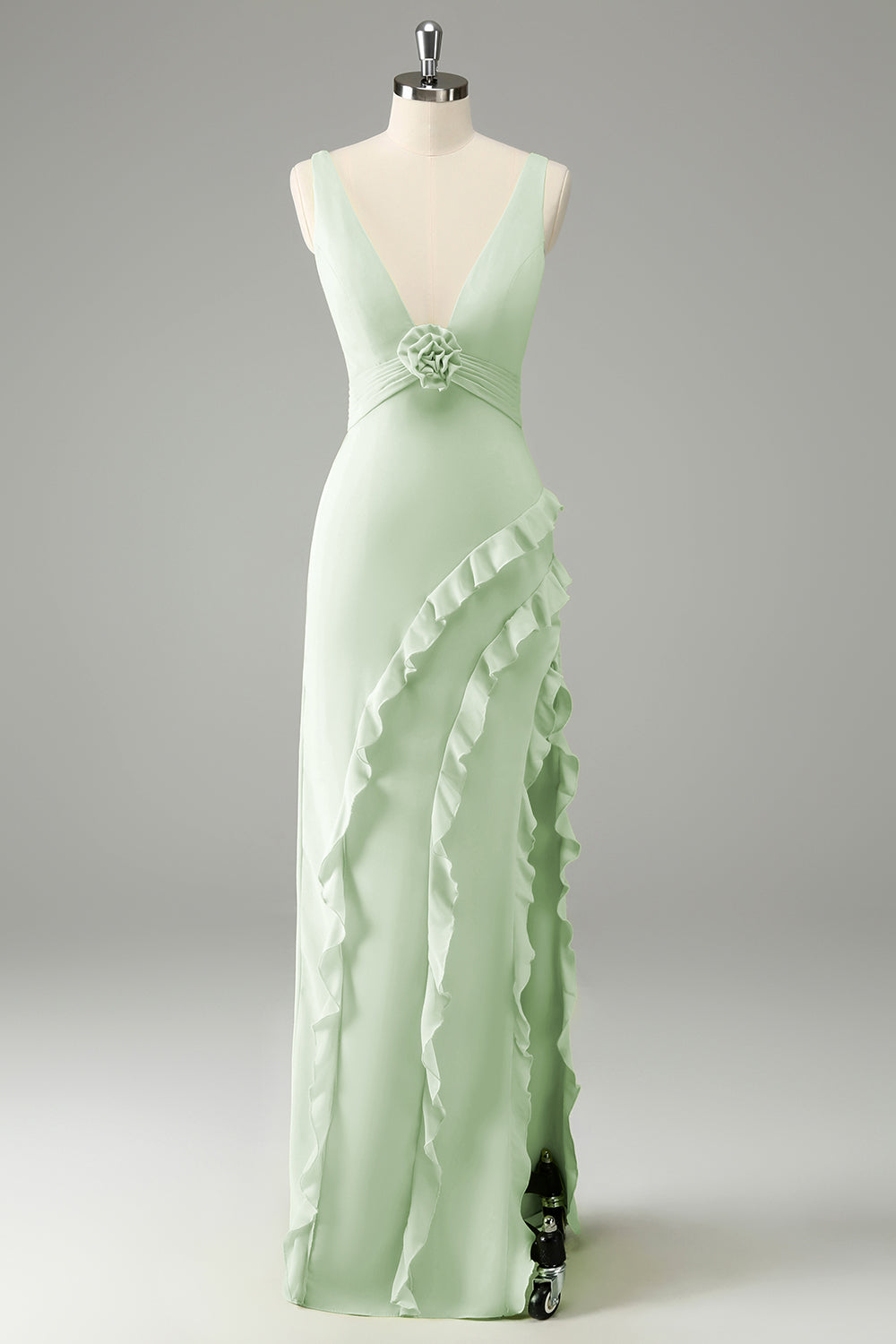 Zapakasa Women Lime Deep V Neck Ruffles Wedding Guest Dress with Slit Sheath Bridesmaid Dress Zapakasa Women Lime Deep V Neck Ruffles Wedding Guest Dress with Slit Sheath Bridesmaid Dress