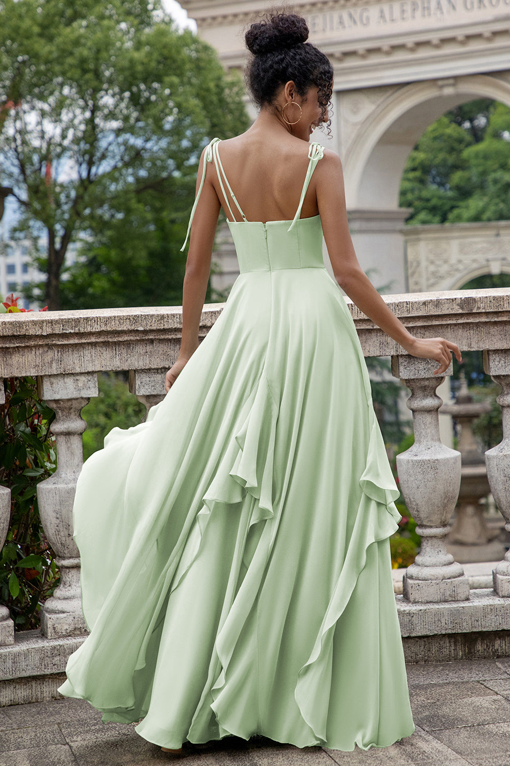 Zapakasa Women Matcha Chiffon Bridesmaid Dress with Ruffles A Line Spaghetti Straps Wedding Party Dress Zapakasa Women Matcha Chiffon Bridesmaid Dress with Ruffles A Line Spaghetti Straps Wedding Party Dress