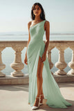 Ivory Chiffon One Shoulder Beach Maxi Engagement Dress with Slit