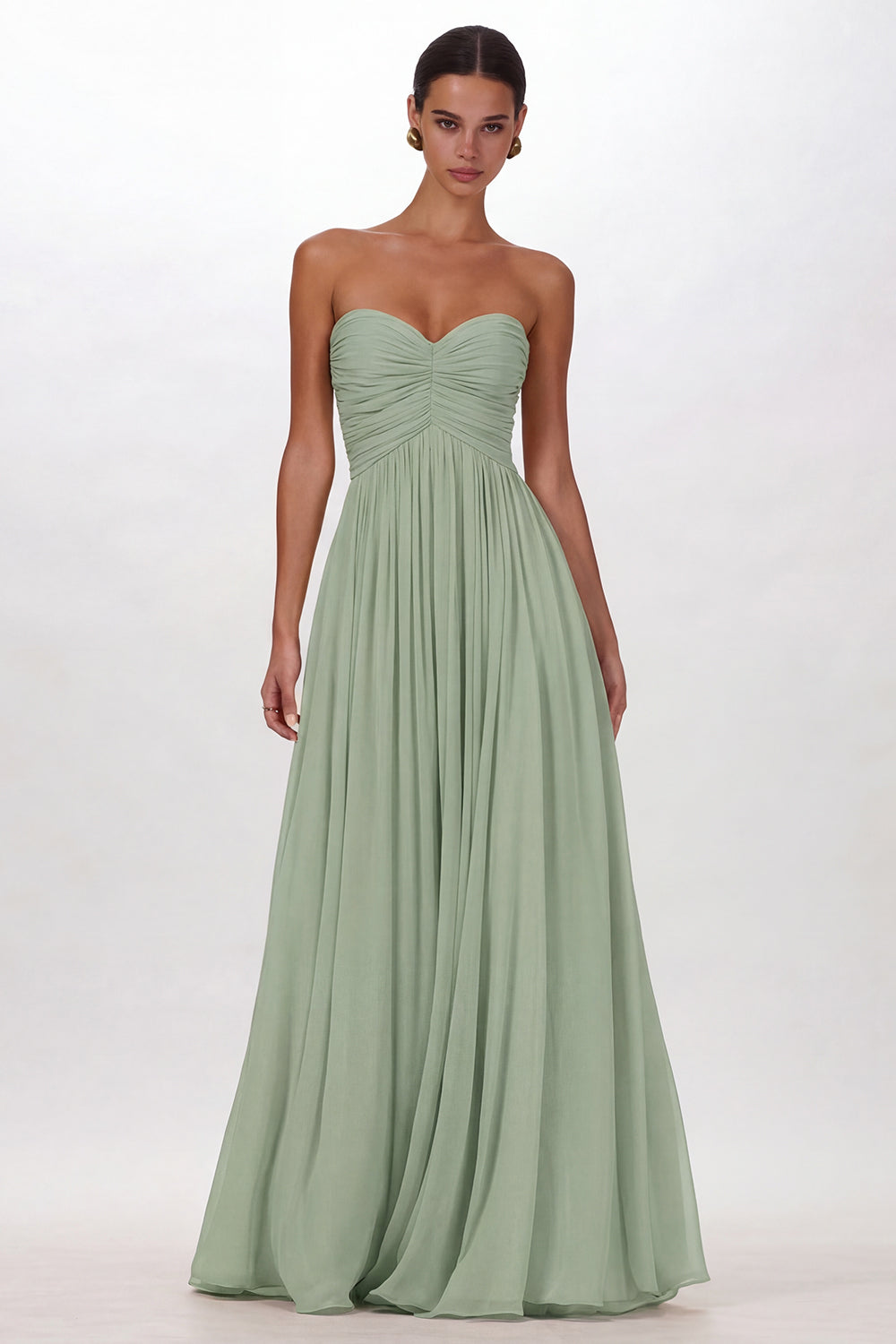 Yellow Chiffon Pleated A Line Sweetheart Long Formal Dress