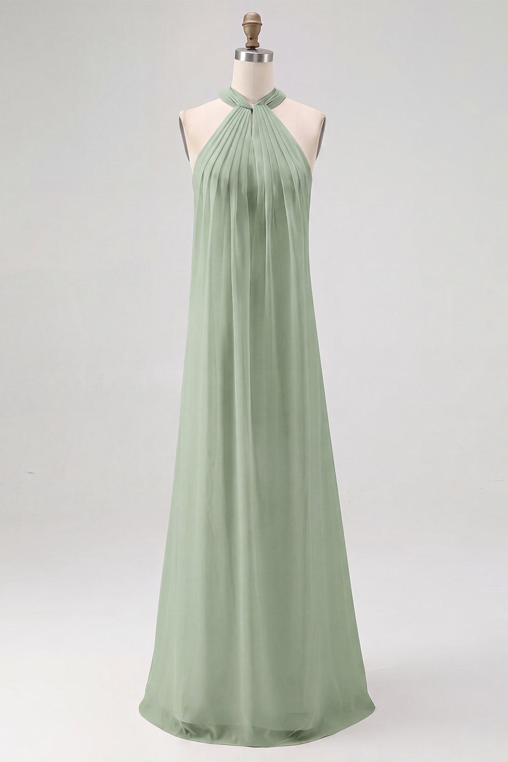 ZAPAKA Women White Long Beach Dress Sheath Halter Chiffon Bridal Dress, Dusty Blue / US12