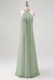 Chiffon White A Line Halter Long Rehearsal Dinner Dress