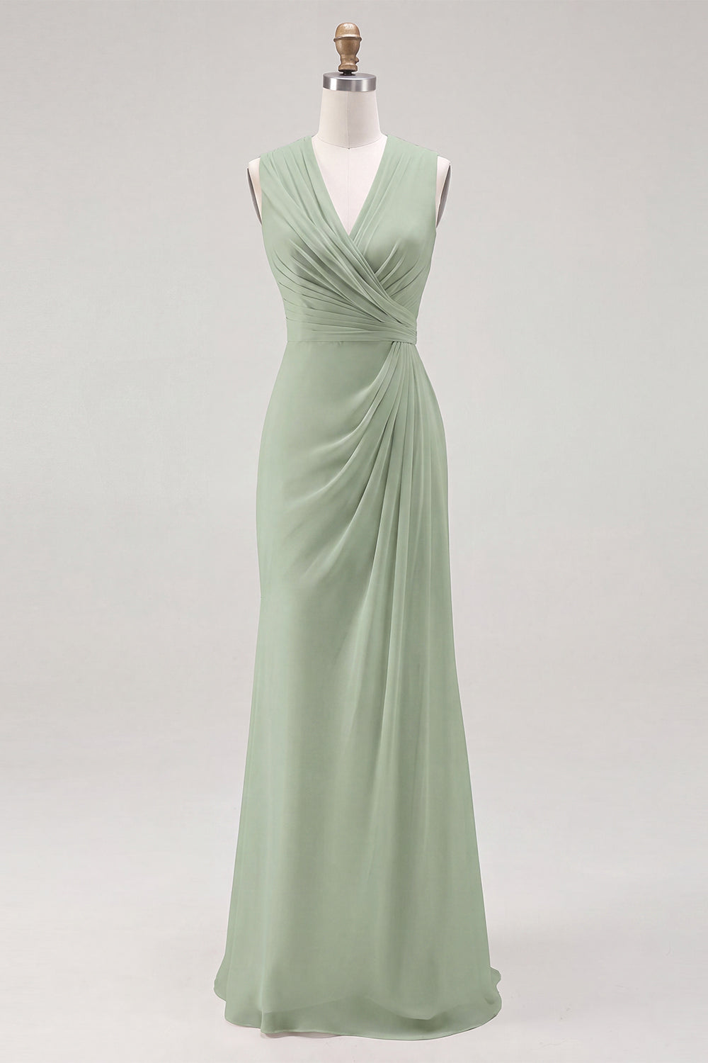 White Chiffon V-Neck Sheath Sleeveless Long Rehearsal Dinner Dress