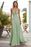 Pink Spaghetti Straps Chiffon Long Wedding Guest Dress with Pleated