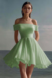 White A Line Mini Off the Shoulder Graduation Dress