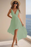 Lilac Chiffon Boho A Line High Low Graduation Dress with Ruffles