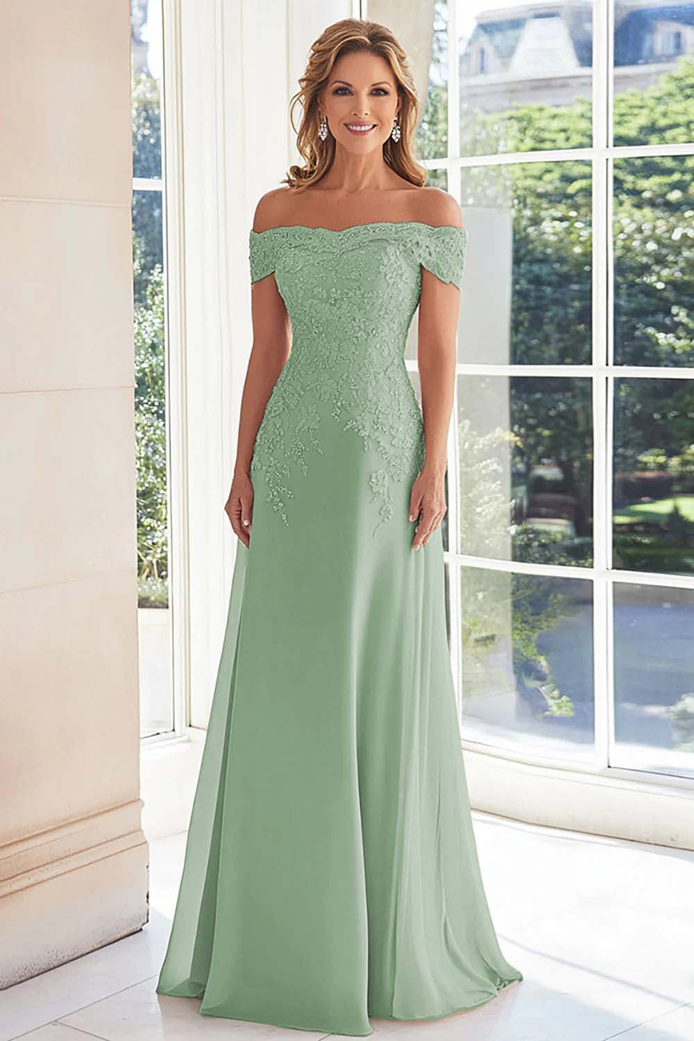 Zapakasa Women Elegant Taupe Mother of the Bride with Lace Appliques Off the Shoulder Chiffon Sheath Long Formal Dress Zapakasa Women Elegant Taupe Mother of the Bride with Lace Appliques Off the Shoulder Chiffon Sheath Long Formal Dress