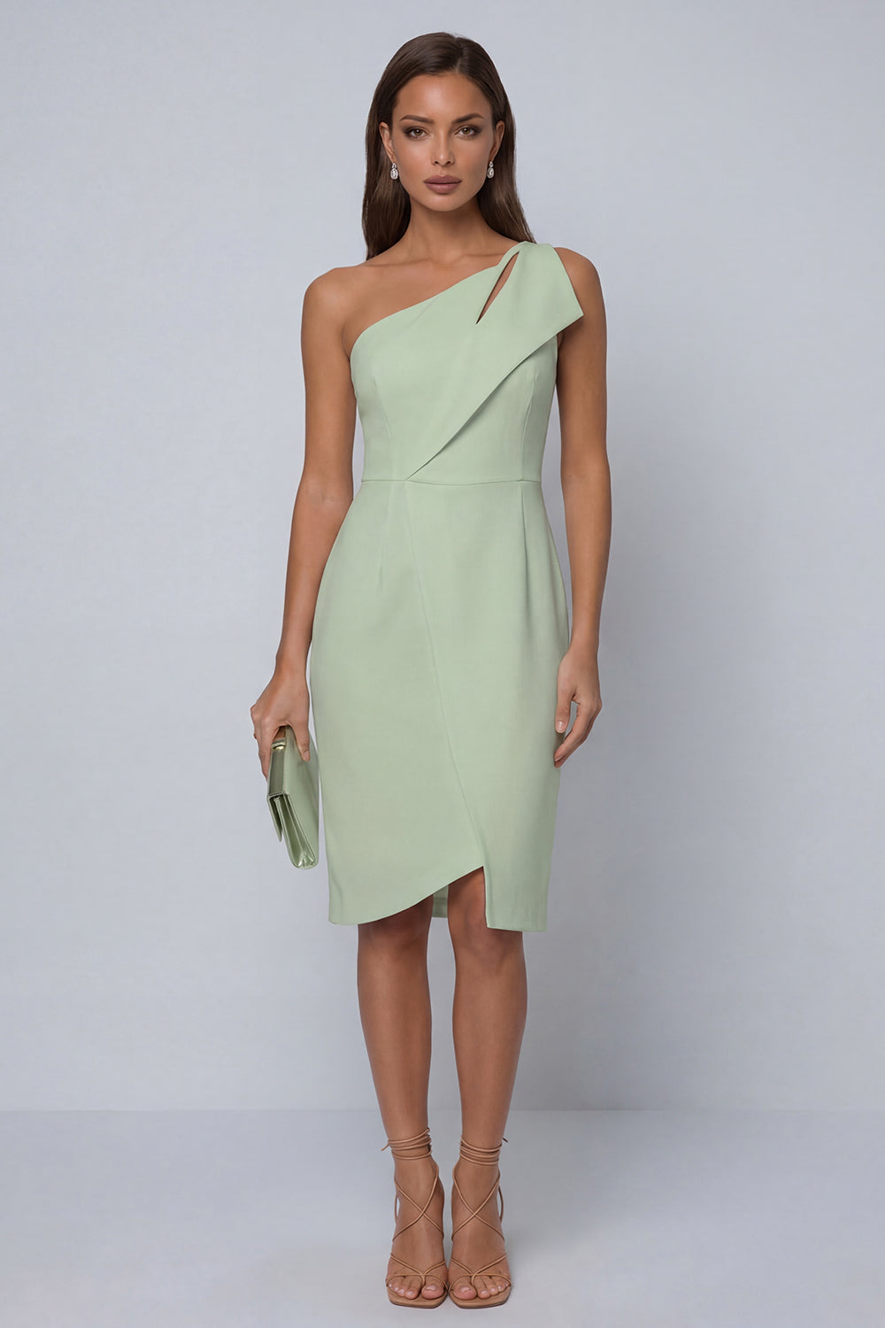 Black Pencil Knee Length One Shoulder Work Dress