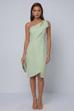 Black Pencil Knee Length One Shoulder Work Dress
