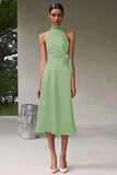 Pink Satin A Line Halter Knee-Length Formal Dress