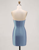 Sparkly Fuchsia Satin Tight Strapless Short Homecoming Dress with Rhinestones
