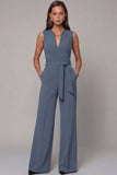 Navy Satin Slim Fit Work Jumpsuits with Pockets