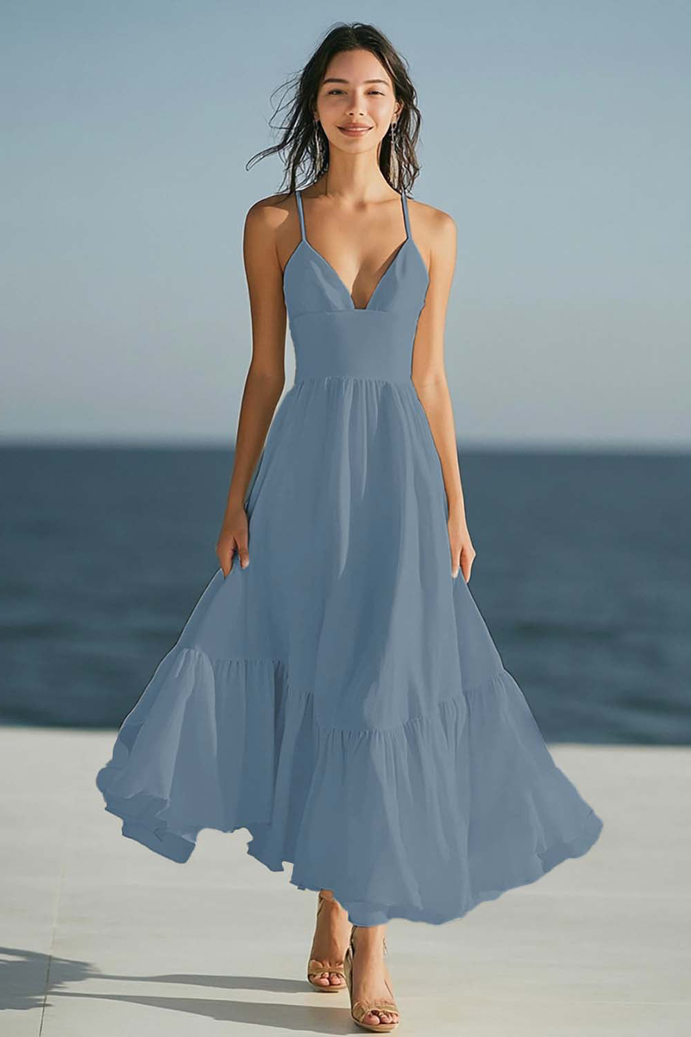 Zapakasa Women Dusty Rose Beach Engagement Dress Spaghetti Straps Maxi Wedding Reception Dress Zapakasa Women Dusty Rose Beach Engagement Dress Spaghetti Straps Maxi Wedding Reception Dress