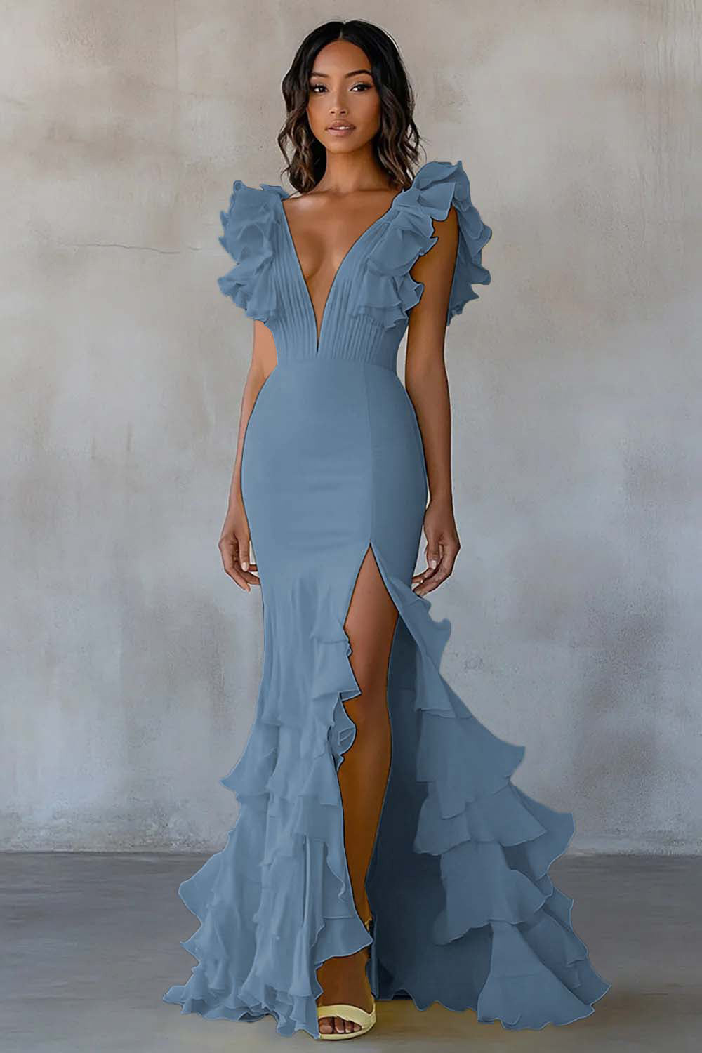 dusty blue mermaid dress Mermaid Halter Dusty Blue Long Satin Bridesmaid Dress