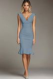 White Deep V-Neck Bodycon Midi Formal Dress