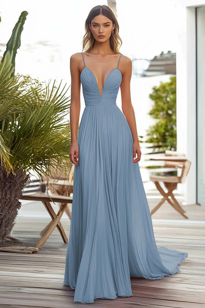 Spaghetti Straps Blush Long Wedding Guest Dress with Split main image 0