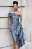 Ruffled One Shoulder Tight Burgundy Knee Length Gala Dress