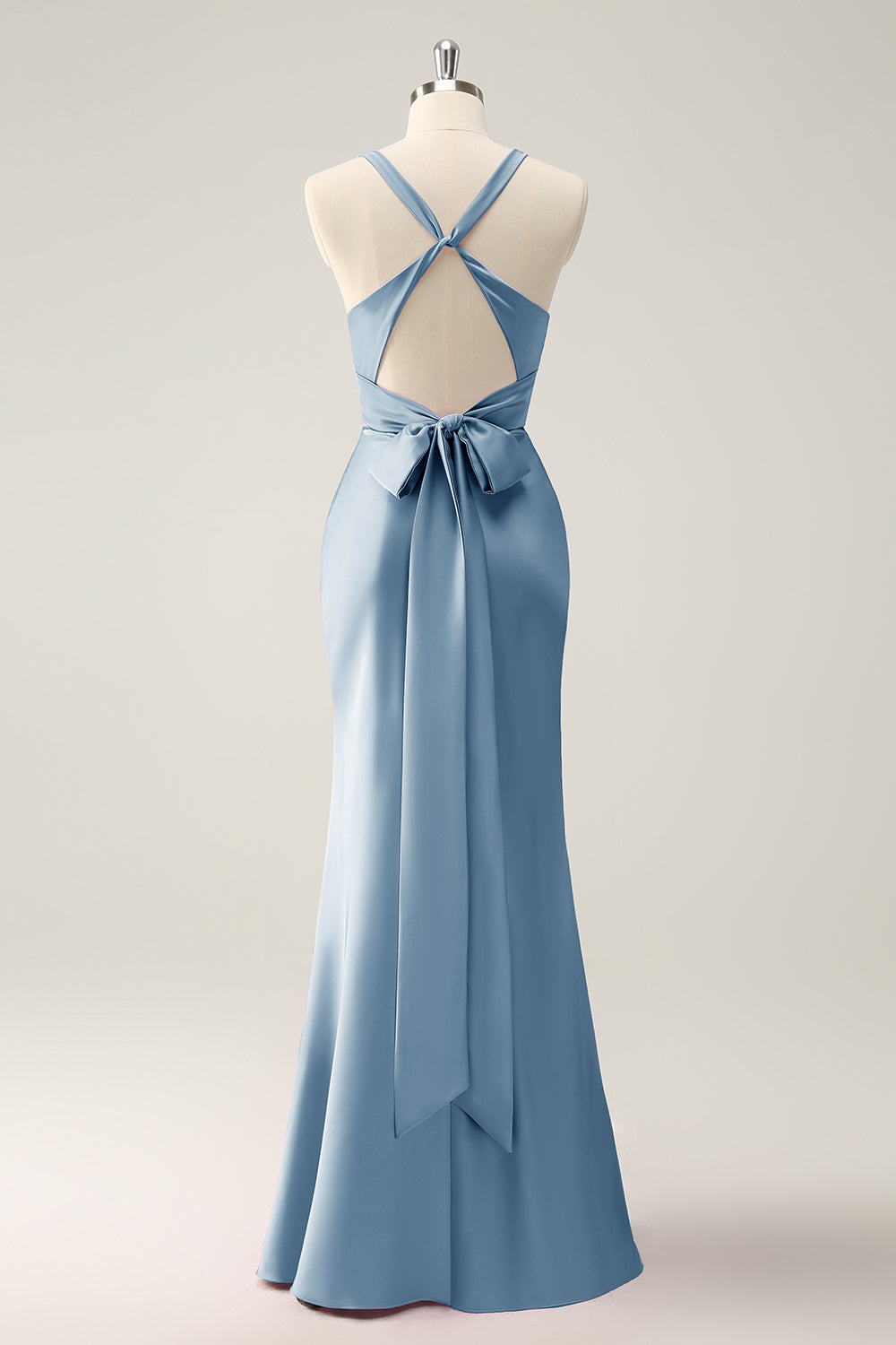 ZAPAKASA Women Dusty Blue Bridesmaid Dress Mermaid Halter Satin Long Wedding Party Guest Dress ZAPAKASA Women Dusty Blue Bridesmaid Dress Mermaid Halter Satin Long Wedding Party Guest Dress