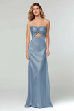 Light Blue Sweetheart Sheath Satin Long Formal Dress