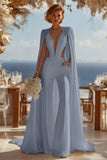 Ivory Deep V-Neck Cut Out Bridal Jumpsuits with Cape
