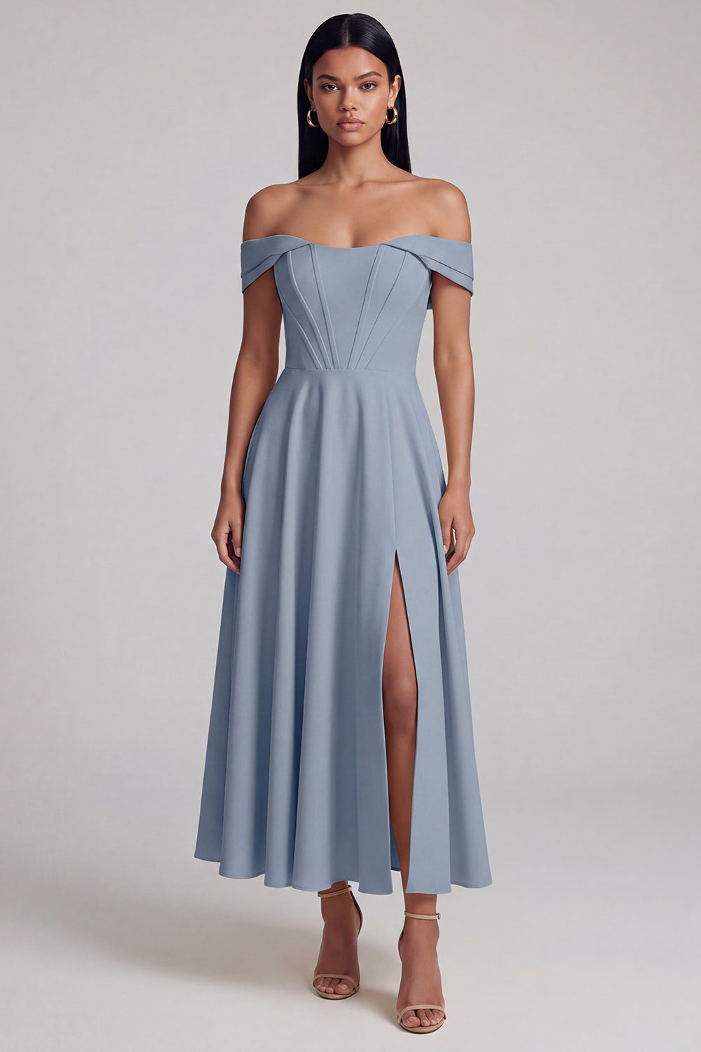 Corset Butter Yellow A Line Maxi Beach Wedding Guest Dress with Slit