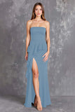 Black Sheath Satin Square Neck Long Formal Dress with Slit