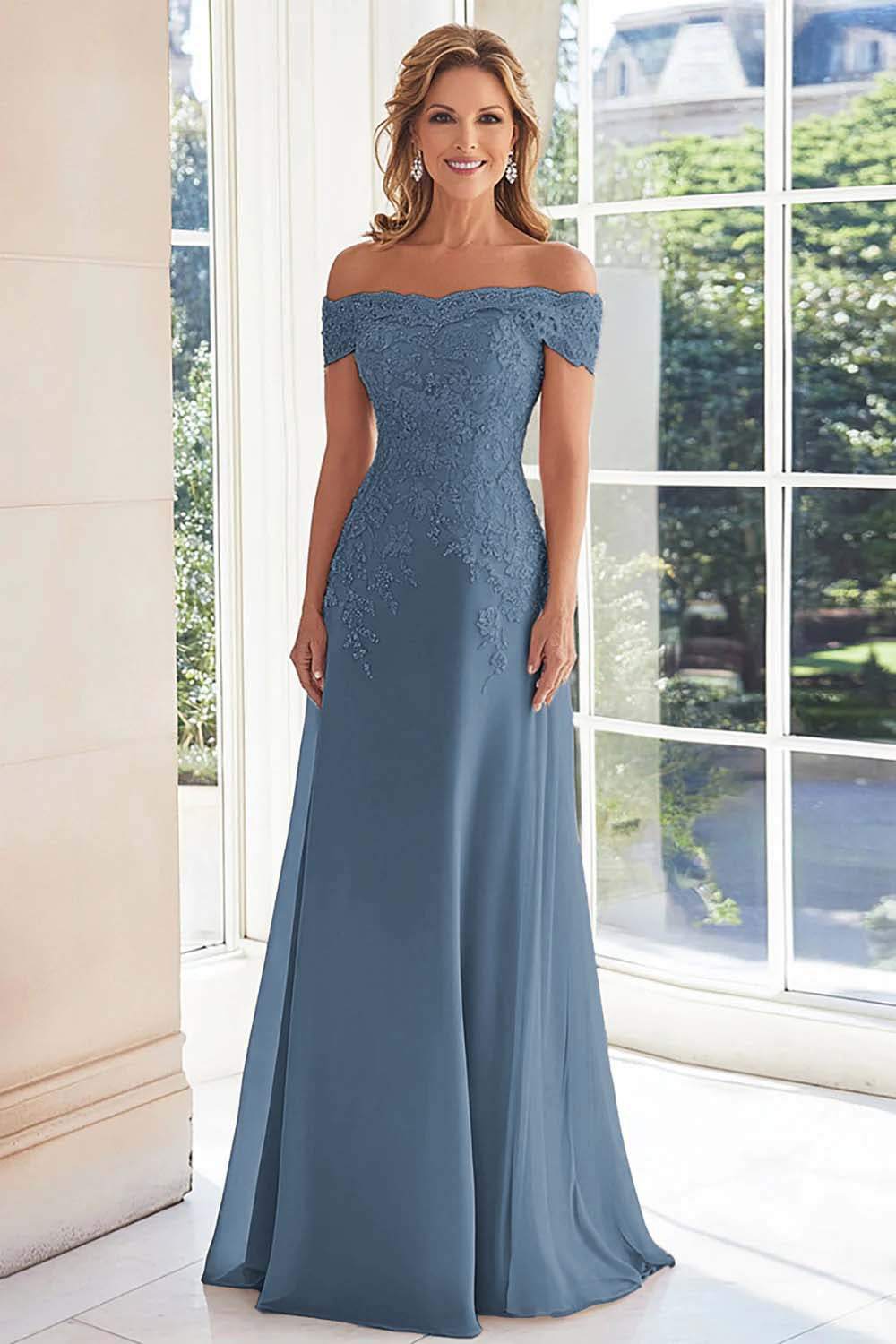 Zapakasa Women Elegant Taupe Mother of the Bride with Lace Appliques Off the Shoulder Chiffon Sheath Long Formal Dress Zapakasa Women Elegant Taupe Mother of the Bride with Lace Appliques Off the Shoulder Chiffon Sheath Long Formal Dress