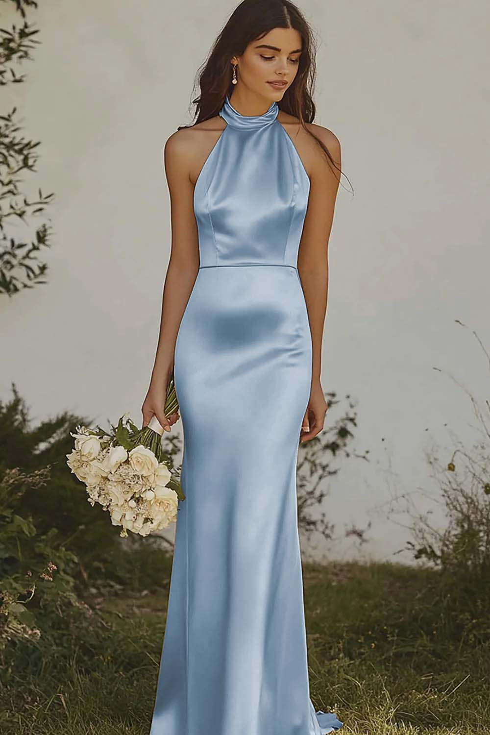 ZAPAKASA Women Sheath Dusty Sage Satin Bridesmaid Dress Halter Backless Long Wedding Guest Dress ZAPAKASA Women Sheath Dusty Sage Satin Bridesmaid Dress Halter Backless Long Wedding Guest Dress