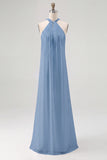 Chiffon White A Line Halter Long Rehearsal Dinner Dress