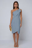 Black Pencil Knee Length One Shoulder Work Dress