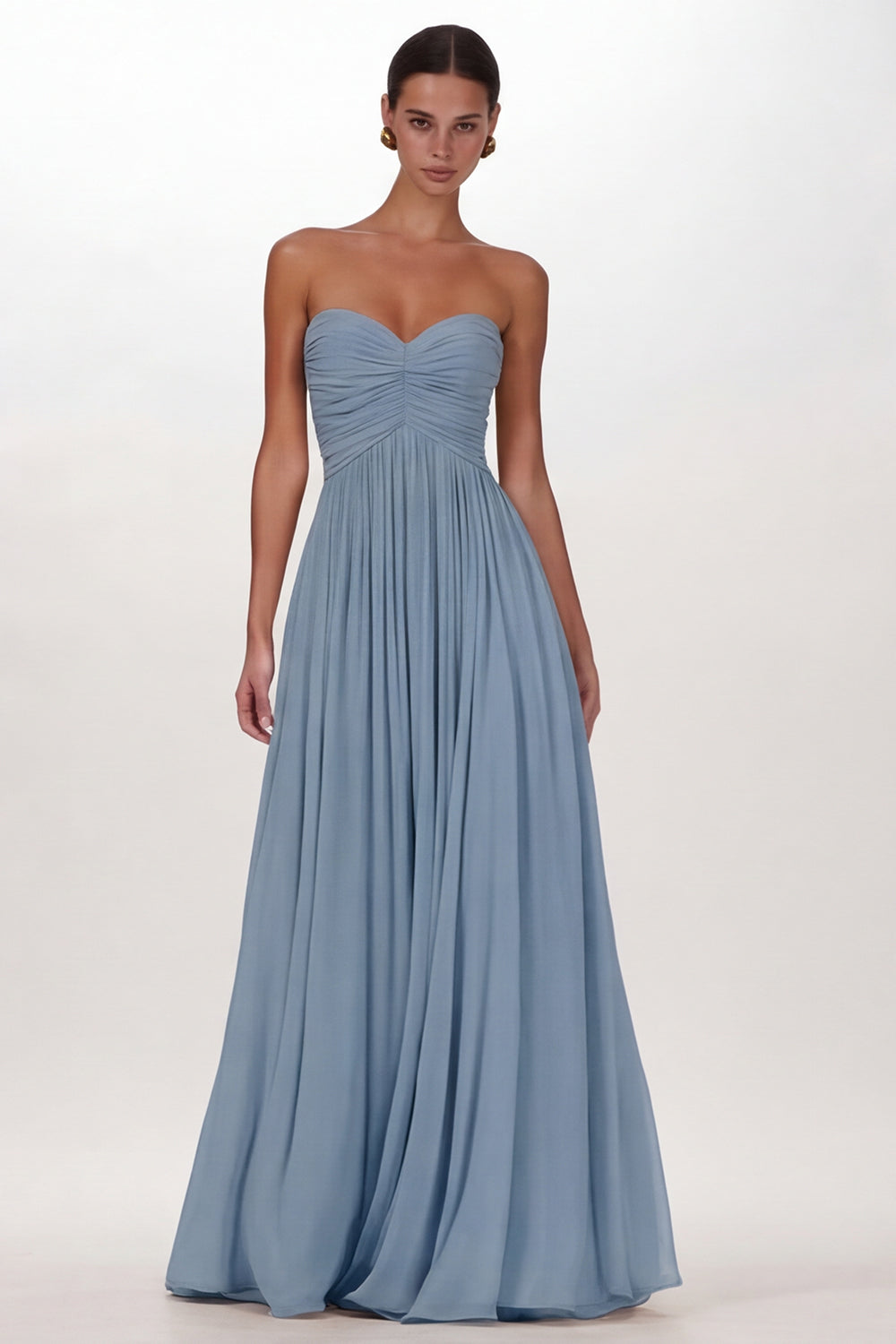 Yellow Chiffon Pleated A Line Sweetheart Long Formal Dress