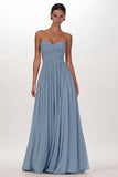 Yellow Chiffon Pleated A Line Sweetheart Long Formal Dress
