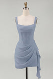 Ivory Ruched Thick Straps Short Corset Graduation Dress with Ruffles