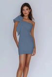 White Sheath Satin One Shoulder Short Graduation Dress with Bow