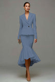 Ivory Satin Notched Lapel 2 Piece Midi Business Suits with Ruffles