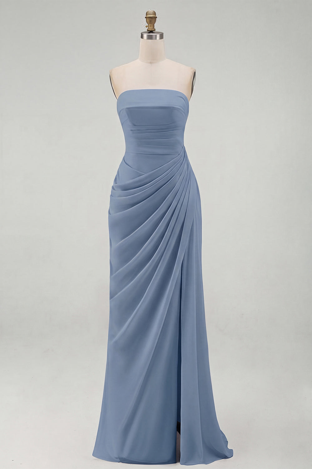 Light Pink Sheath Ruched Long Prom Dress with Slit