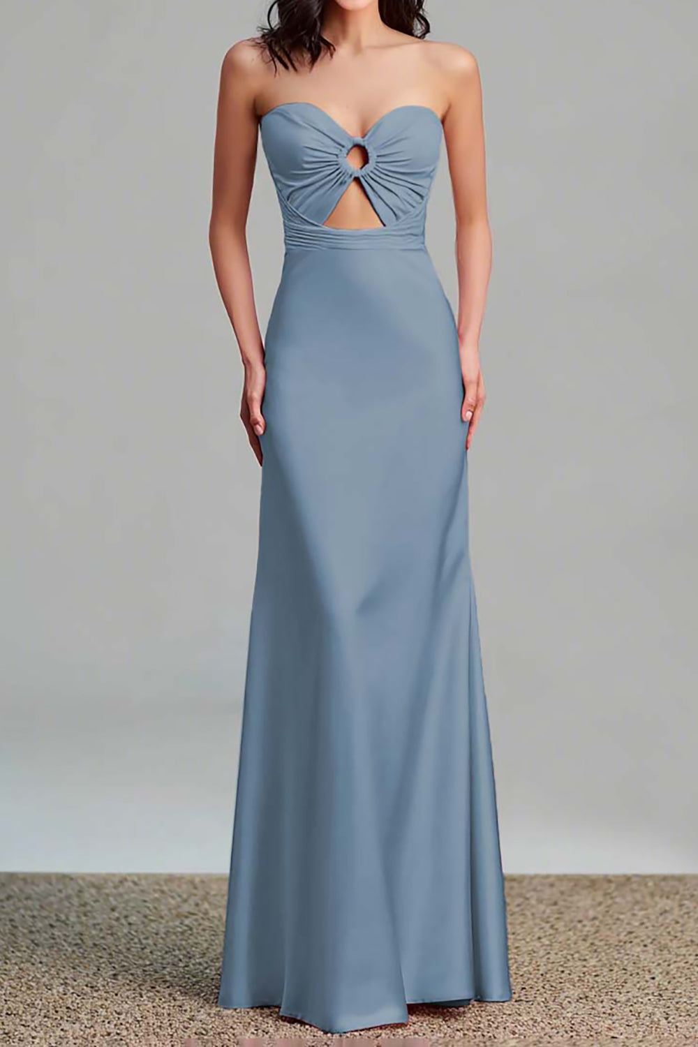 Pink Strapless Keyhole Long Satin Bridesmaid Dress