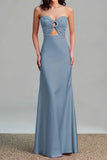 Pink Strapless Keyhole Long Satin Bridesmaid Dress