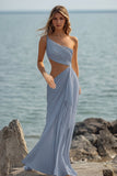 White Chiffon Sheath Cut-Out Long Rehearsal Dinner Dress