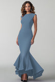 Plum Mermaid Sleeveless Round Neck Long Formal Dress