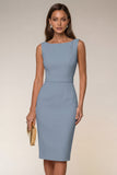 Navy Boat Neck Pencil Short Work Dress