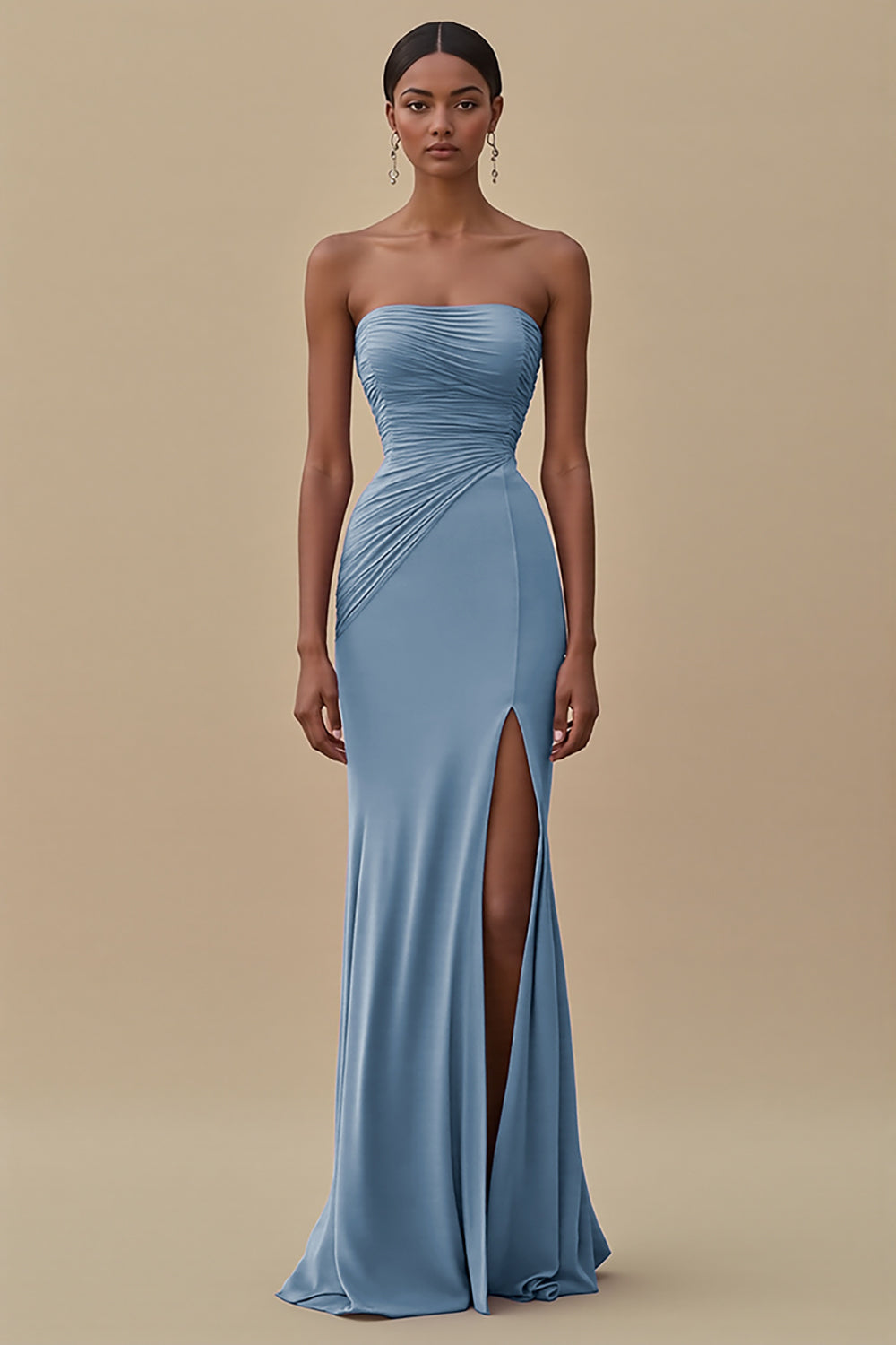 Elegant Black Sheath Chiffon Strapless Long Formal Dress with Slit