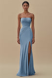 Elegant Black Sheath Chiffon Strapless Long Formal Dress with Slit