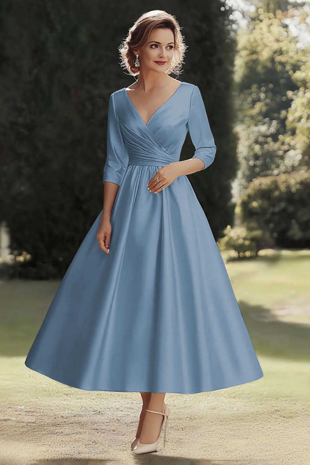 Zapaka Women Champagne Mother of The Bride Dress A Line 3/4 Sleeves V Neck Wedding Guest Dress, Champagne / US20W Zapaka Women Champagne Mother of The Bride Dress A Line 3/4 Sleeves V Neck Wedding Guest Dress, Champagne / US20W