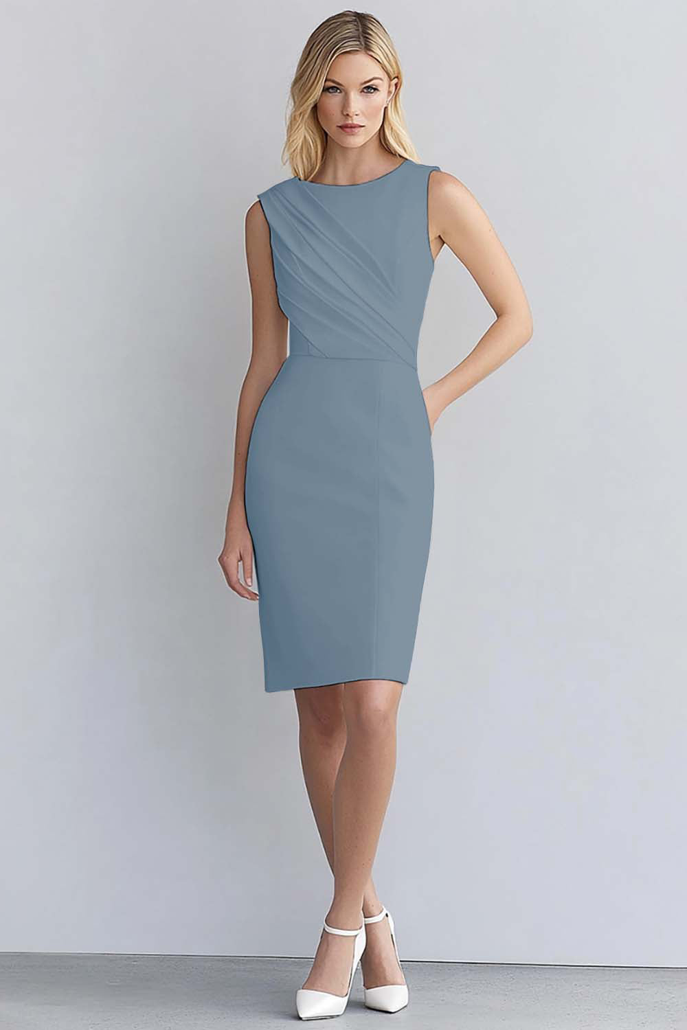dusty blue dress short Zapaka Women Ivory Satin Bodycon Work Ruched Sleeveless Cocktail Dress, / UK16 Whitney Velvet Sequin V-Neck Color:BLACK-2 1920s evening dress which not only radiates