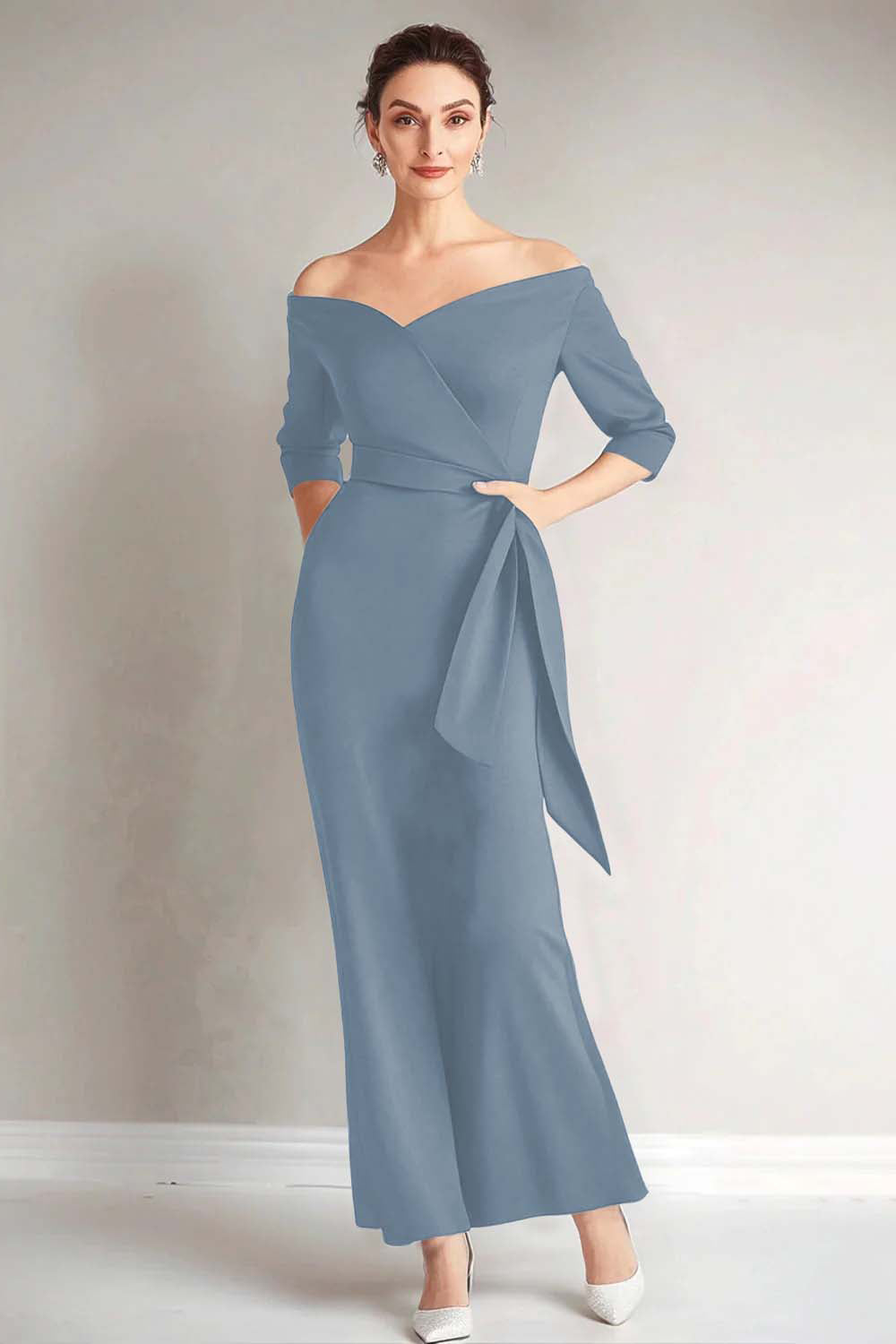 ZAPAKASA Women Navy Mother of The Bride Dress Mermaid Strapless Half Sleeves Wedding Guest Dress ZAPAKASA Women Navy Mother of The Bride Dress Mermaid Strapless Half Sleeves Wedding Guest Dress