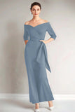 Navy Mermaid Off the Shoulder Long Mother of The Bride Dress