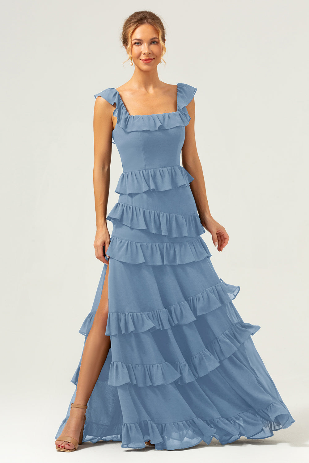 Zapakasa Women Dark Navy Long Bridesmaid Dress Square Neck Tiered A-Line Chiffon Wedding Party Dress Zapakasa Women Dark Navy Long Bridesmaid Dress Square Neck Tiered A-Line Chiffon Wedding Party Dress